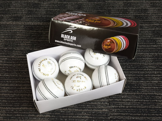 Black Ash Cavalier Alum Tanned Pack of 6 White Cricket Leather Balls 156 Grams