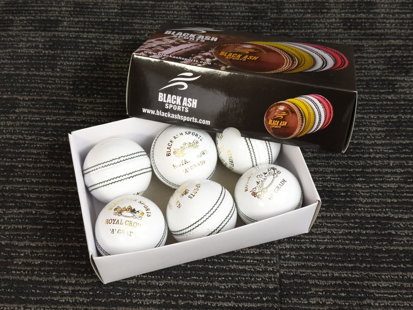 Black Ash Royal Crown Pack of 6 White Cricket Leather Balls 156 Grams